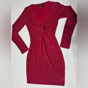 Classy Sparkling Red Long Sleeve Dress